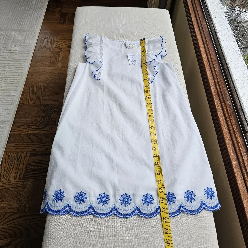 New! Crewcuts Sz 8 Girls White Scalloped Hem Blue Embroidered Shift Dress - Picture 3 of 10